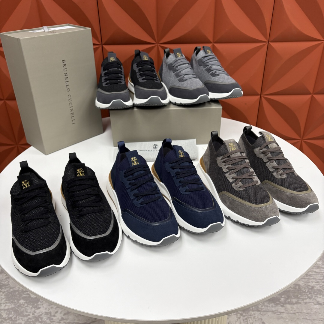 💋💍BC新品 Brunello Cucinell* 混色针织拼接绒面低帮运动鞋 官方 9,600 采用高