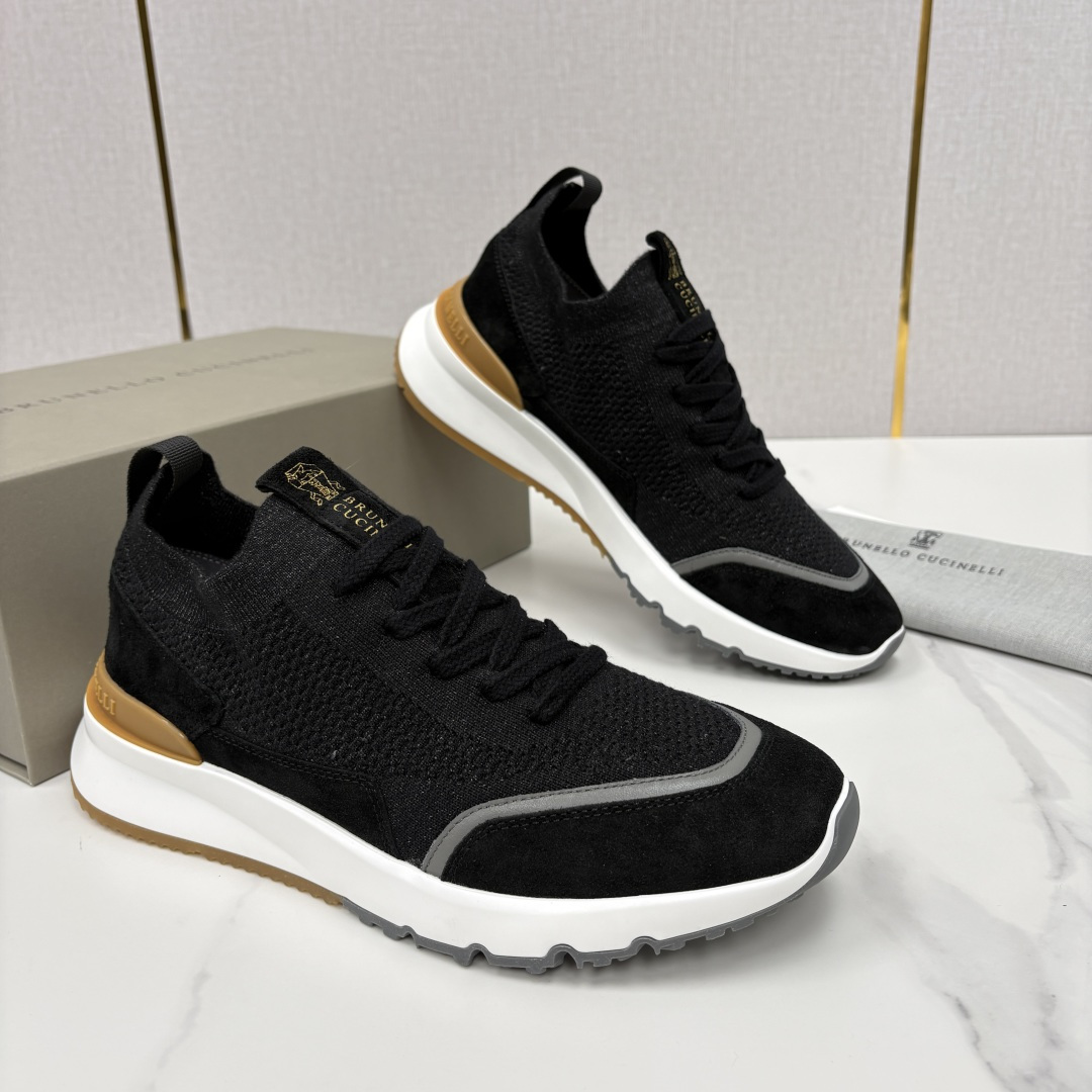 💋💍BC新品 Brunello Cucinell* 混色针织拼接绒面低帮运动鞋 官方 9,600 采用高