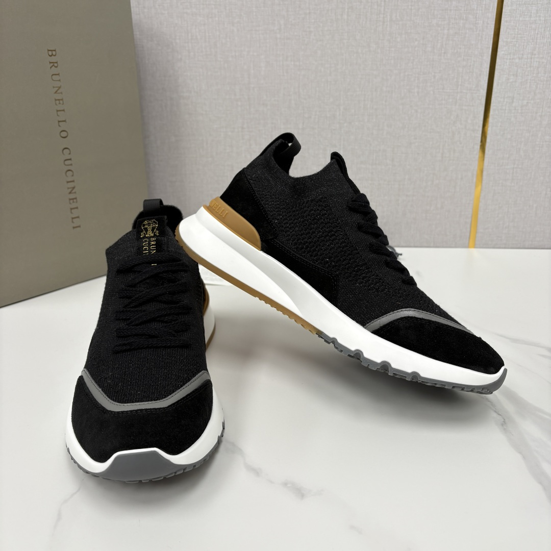 💋💍BC新品 Brunello Cucinell* 混色针织拼接绒面低帮运动鞋 官方 9,600 采用高
