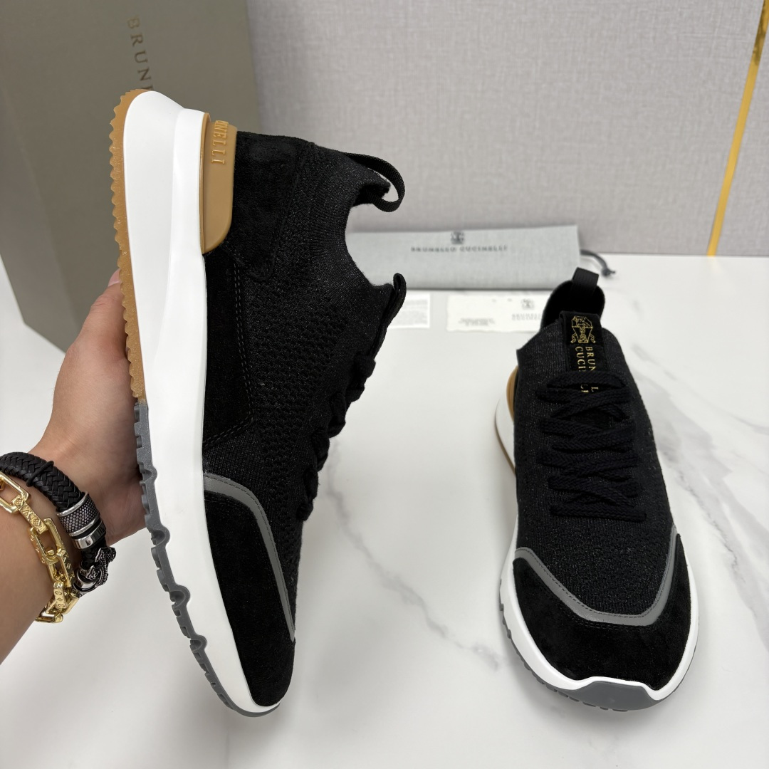 💋💍BC新品 Brunello Cucinell* 混色针织拼接绒面低帮运动鞋 官方 9,600 采用高