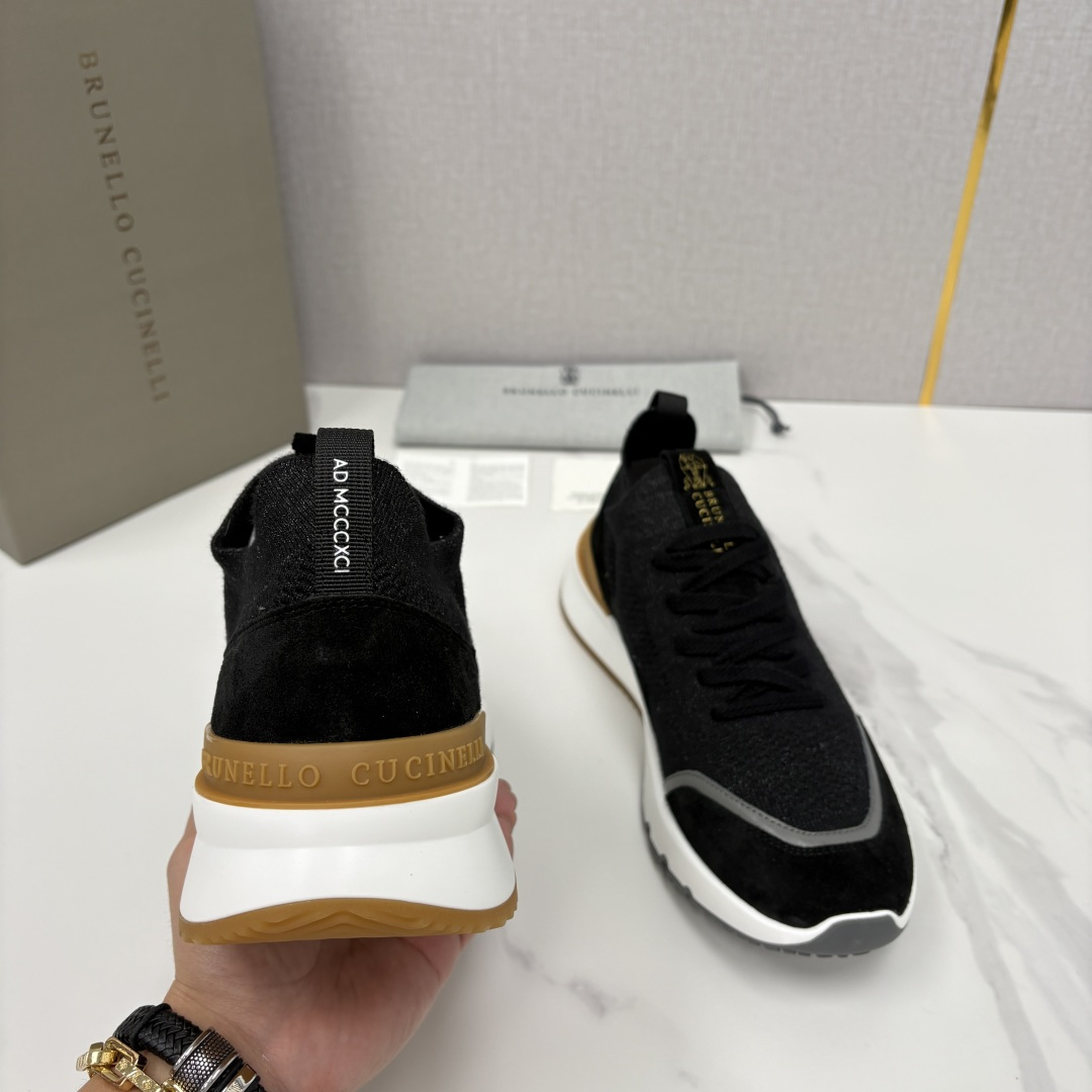 💋💍BC新品 Brunello Cucinell* 混色针织拼接绒面低帮运动鞋 官方 9,600 采用高