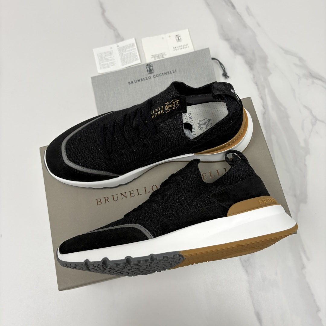 💋💍BC新品 Brunello Cucinell* 混色针织拼接绒面低帮运动鞋 官方 9,600 采用高
