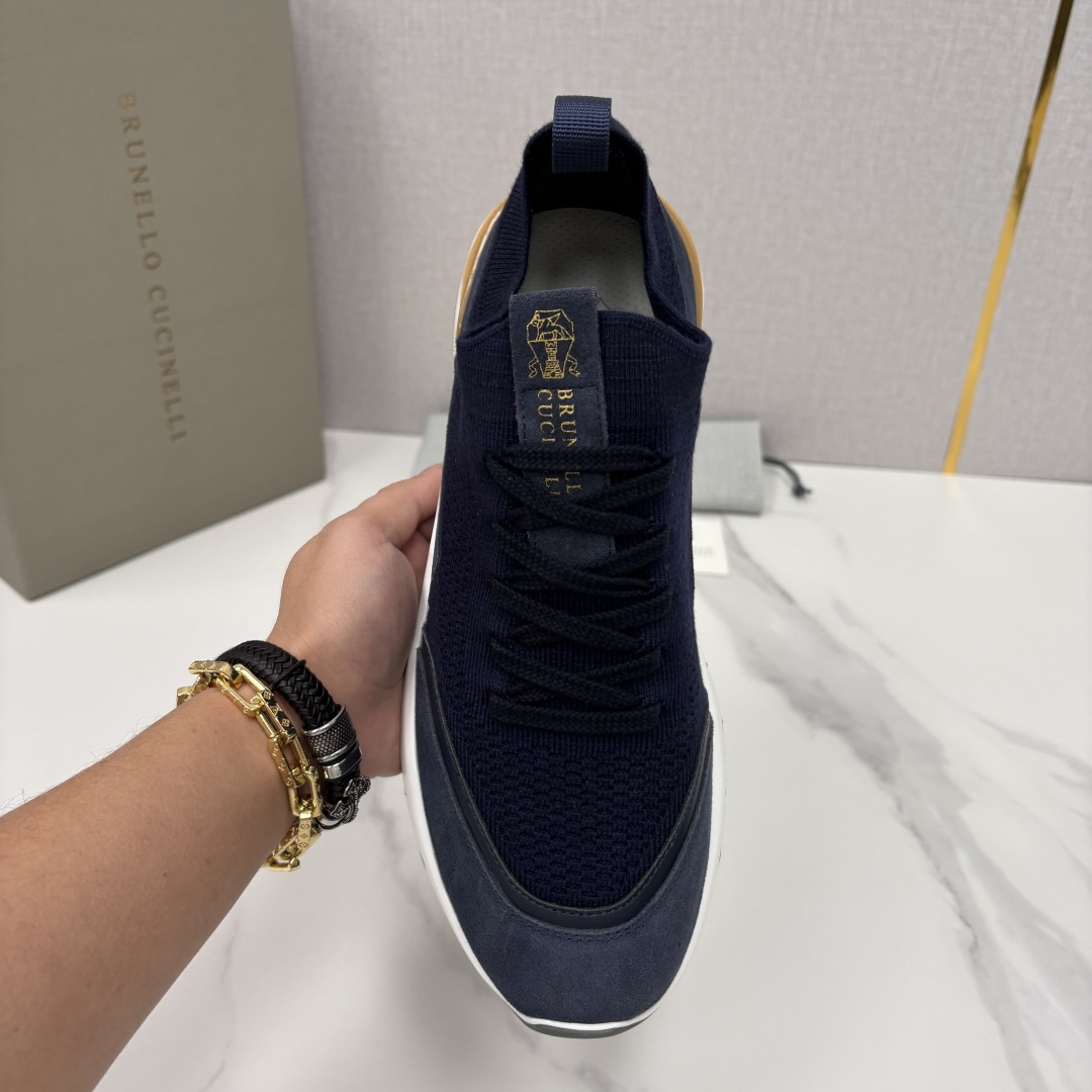 💋💍BC新品 Brunello Cucinell* 混色针织拼接绒面低帮运动鞋 官方 9,600 采用高