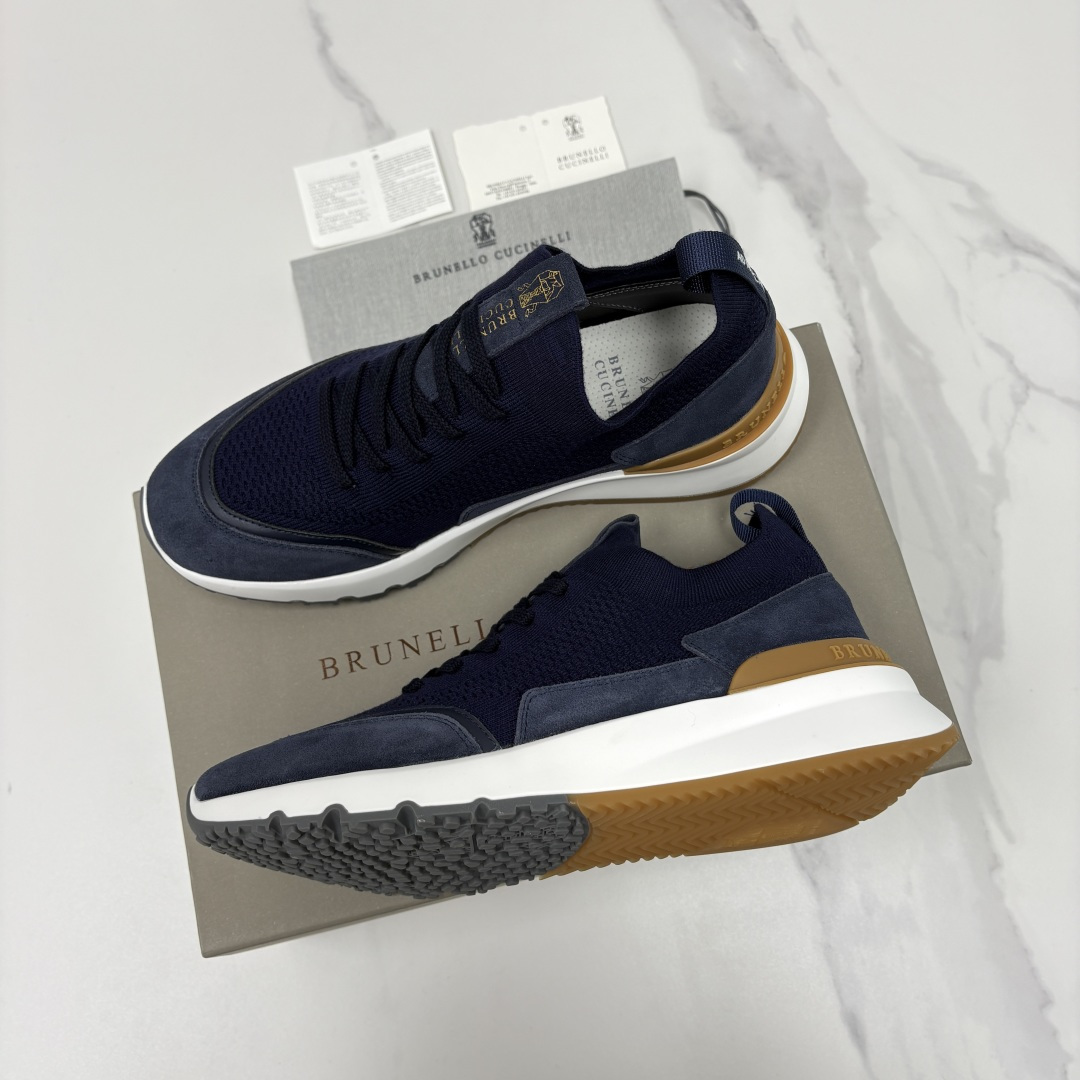 💋💍BC新品 Brunello Cucinell* 混色针织拼接绒面低帮运动鞋 官方 9,600 采用高