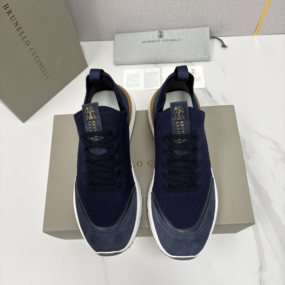 💋💍BC新品 Brunello Cucinell* 混色针织拼接绒面低帮运动鞋 官方 9,600 采用高