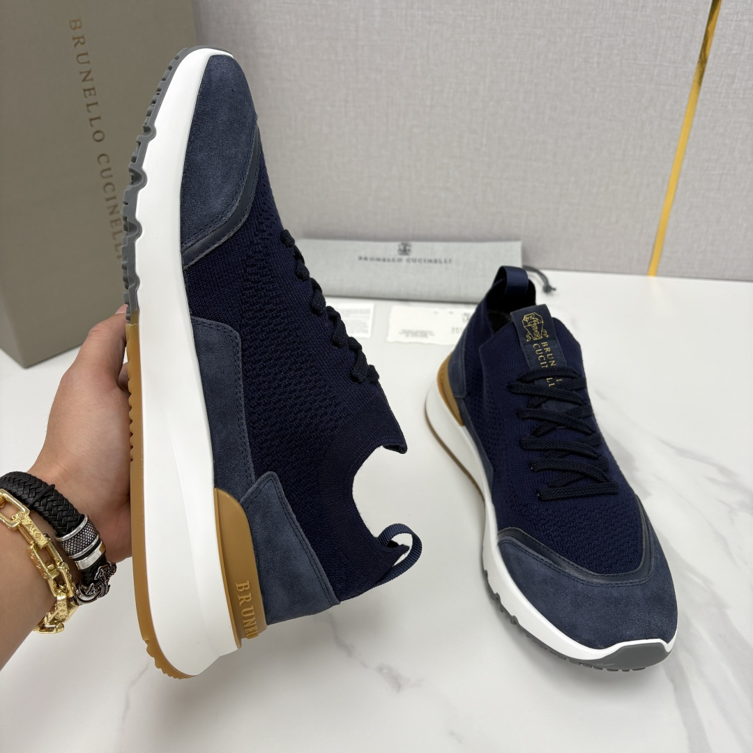 💋💍BC新品 Brunello Cucinell* 混色针织拼接绒面低帮运动鞋 官方 9,600 采用高