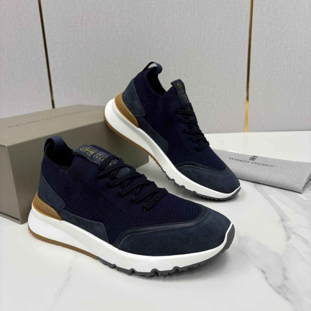 💋💍BC新品 Brunello Cucinell* 混色针织拼接绒面低帮运动鞋 官方 9,600 采用高