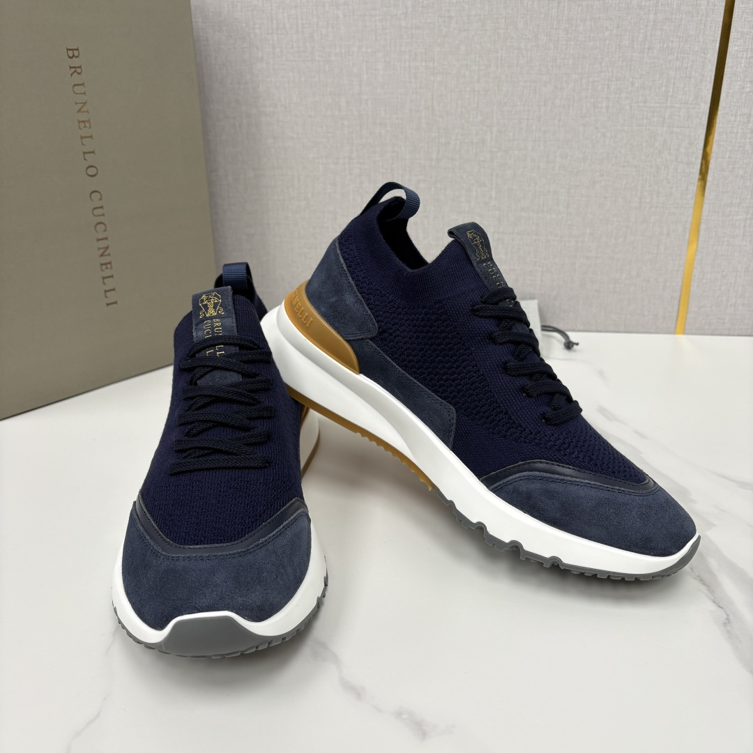 💋💍BC新品 Brunello Cucinell* 混色针织拼接绒面低帮运动鞋 官方 9,600 采用高