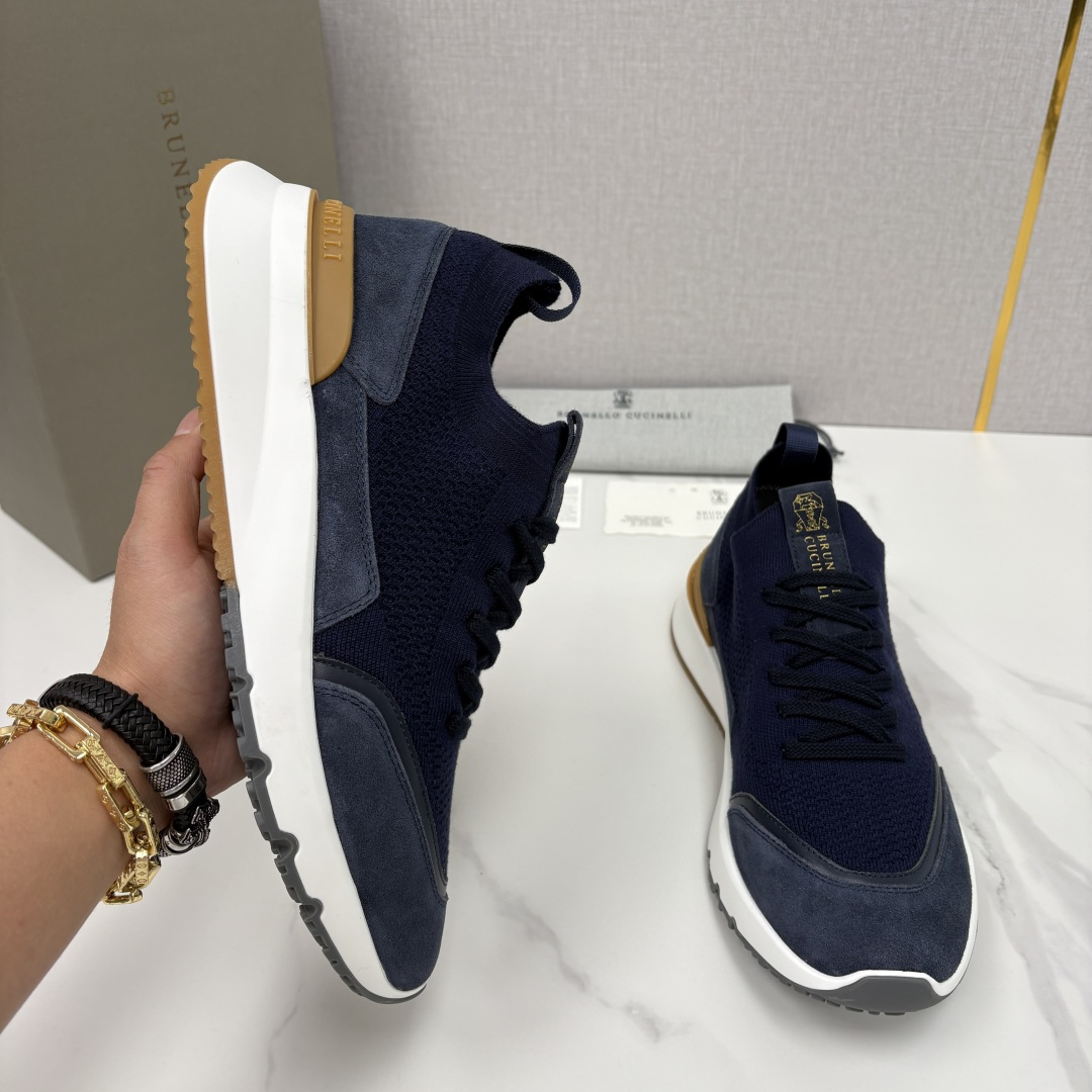 💋💍BC新品 Brunello Cucinell* 混色针织拼接绒面低帮运动鞋 官方 9,600 采用高