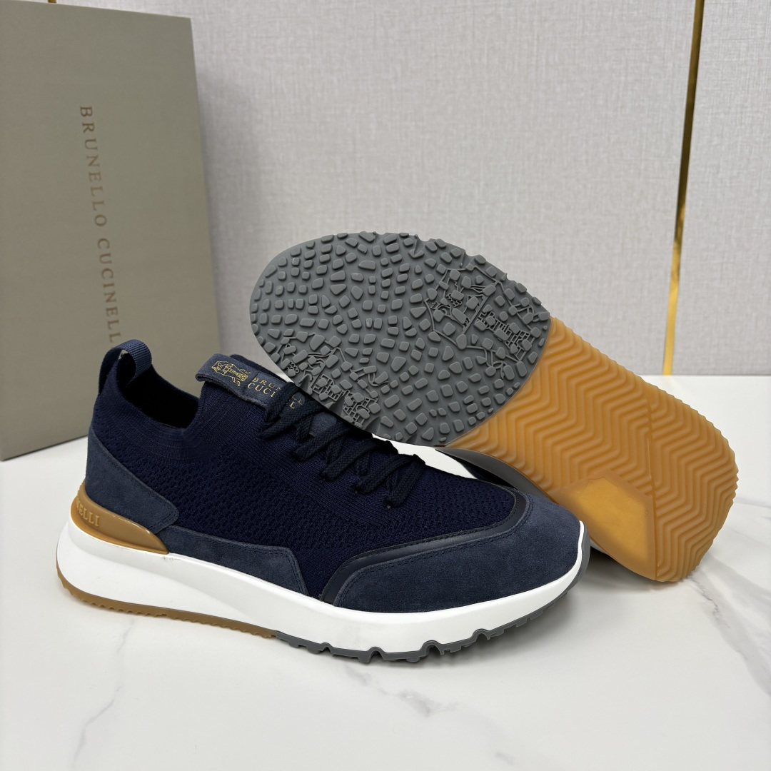 💋💍BC新品 Brunello Cucinell* 混色针织拼接绒面低帮运动鞋 官方 9,600 采用高