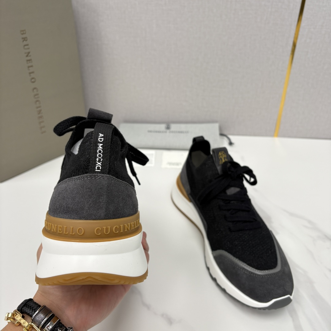 💋💍BC新品 Brunello Cucinell* 混色针织拼接绒面低帮运动鞋 官方 9,600 采用高