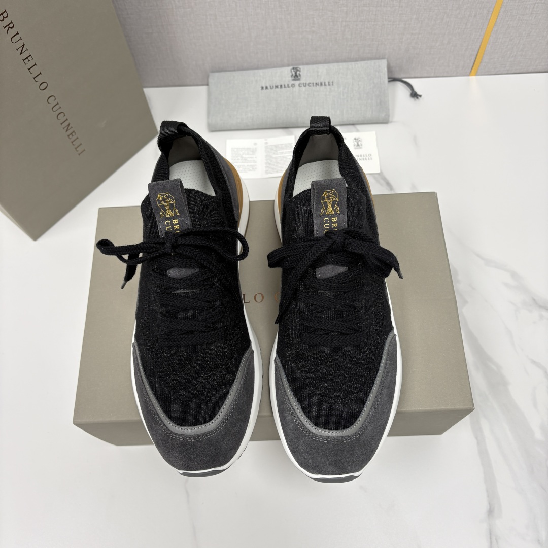 💋💍BC新品 Brunello Cucinell* 混色针织拼接绒面低帮运动鞋 官方 9,600 采用高