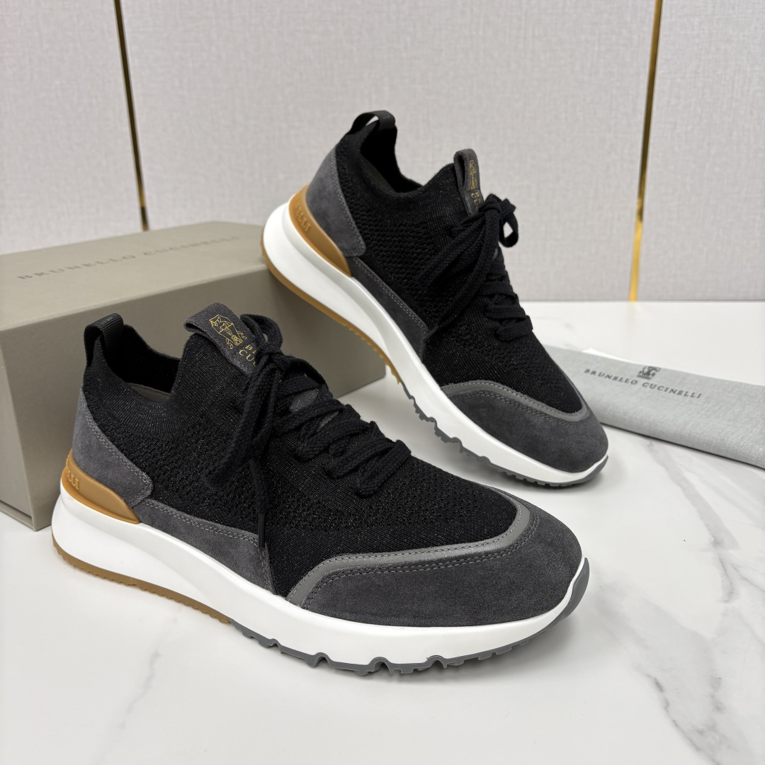 💋💍BC新品 Brunello Cucinell* 混色针织拼接绒面低帮运动鞋 官方 9,600 采用高