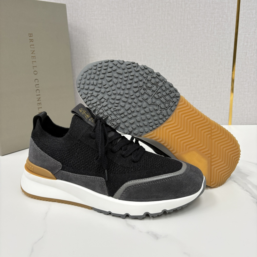 💋💍BC新品 Brunello Cucinell* 混色针织拼接绒面低帮运动鞋 官方 9,600 采用高