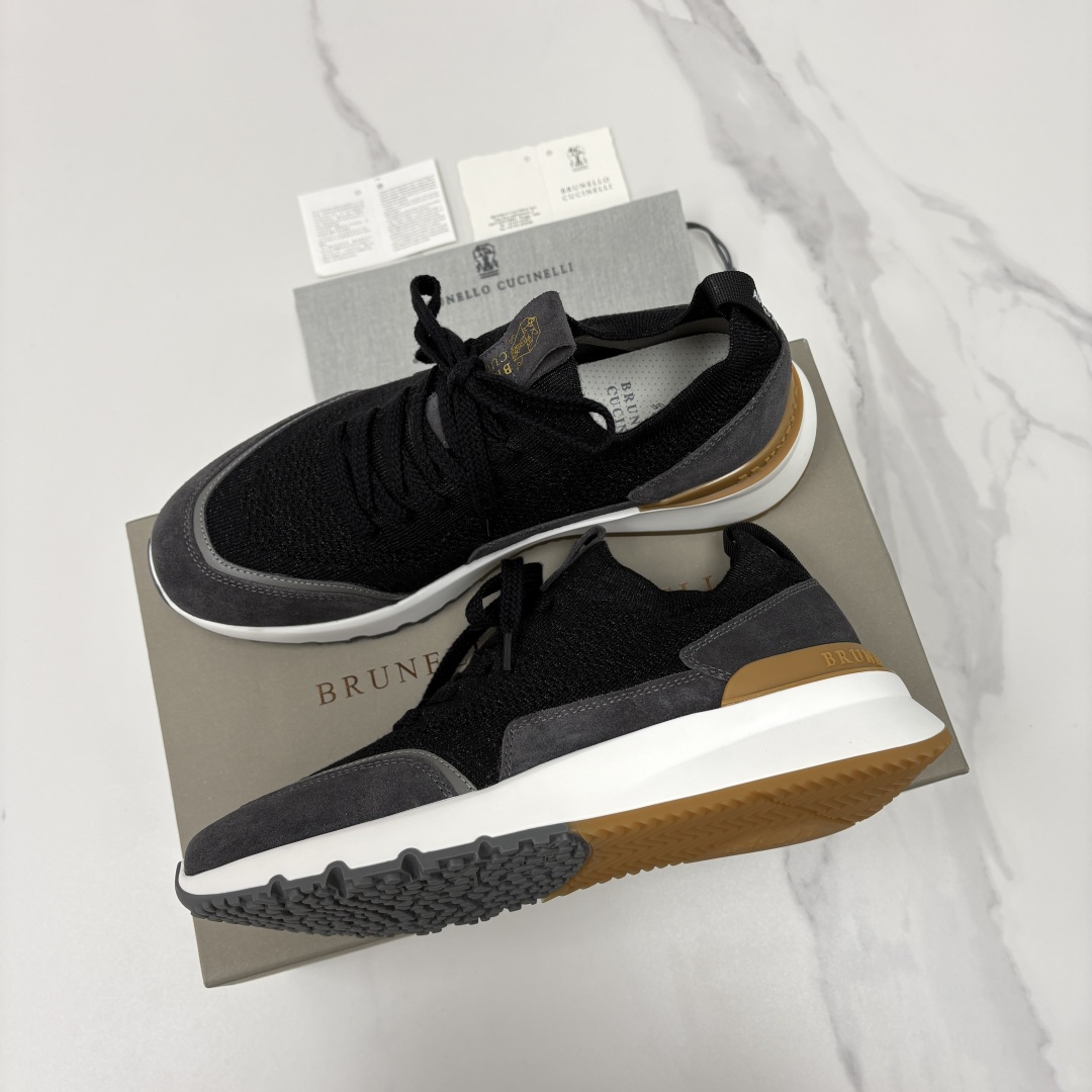 💋💍BC新品 Brunello Cucinell* 混色针织拼接绒面低帮运动鞋 官方 9,600 采用高
