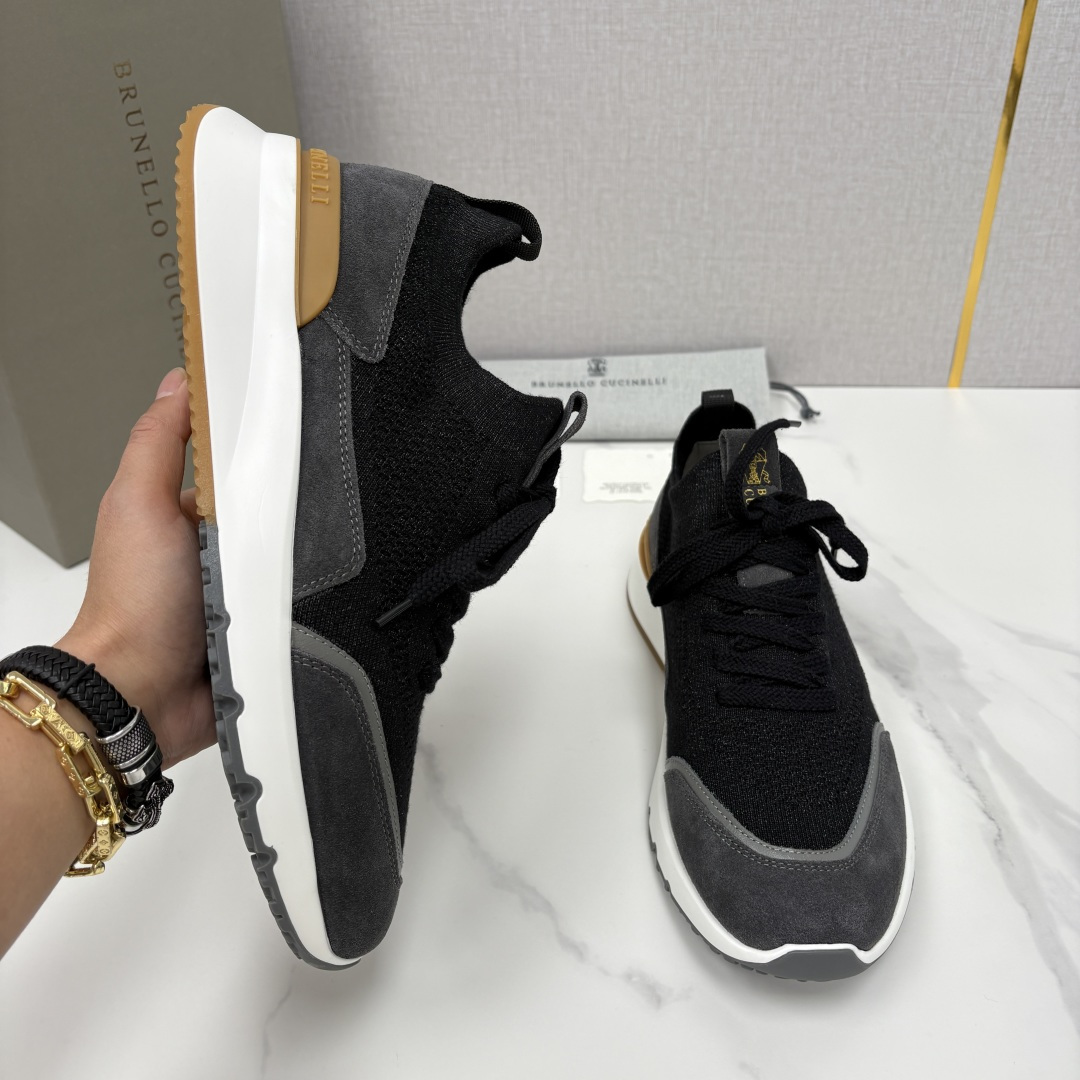 💋💍BC新品 Brunello Cucinell* 混色针织拼接绒面低帮运动鞋 官方 9,600 采用高