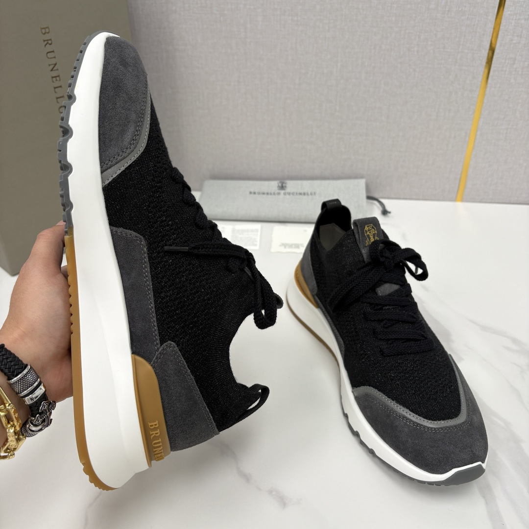 💋💍BC新品 Brunello Cucinell* 混色针织拼接绒面低帮运动鞋 官方 9,600 采用高
