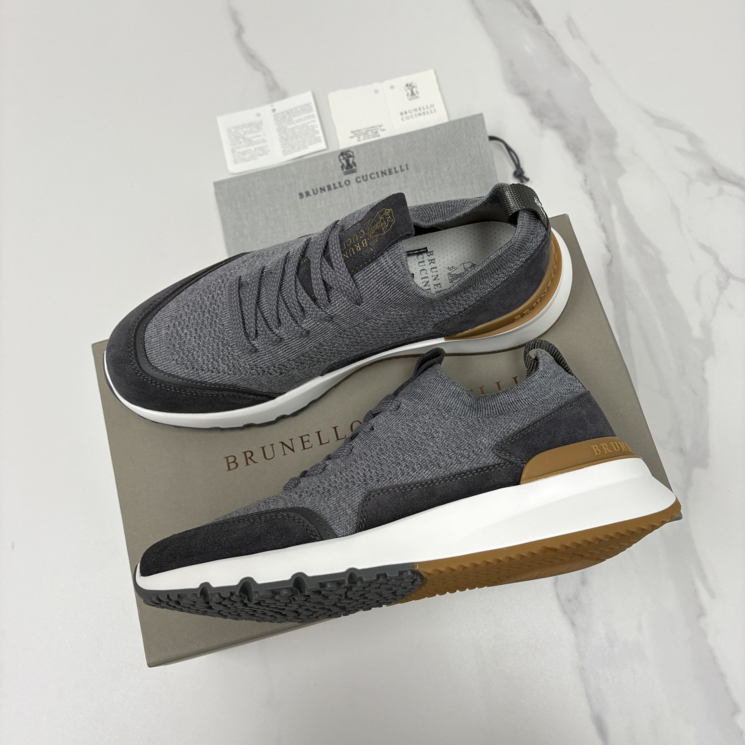 💋💍BC新品 Brunello Cucinell* 混色针织拼接绒面低帮运动鞋 官方 9,600 采用高