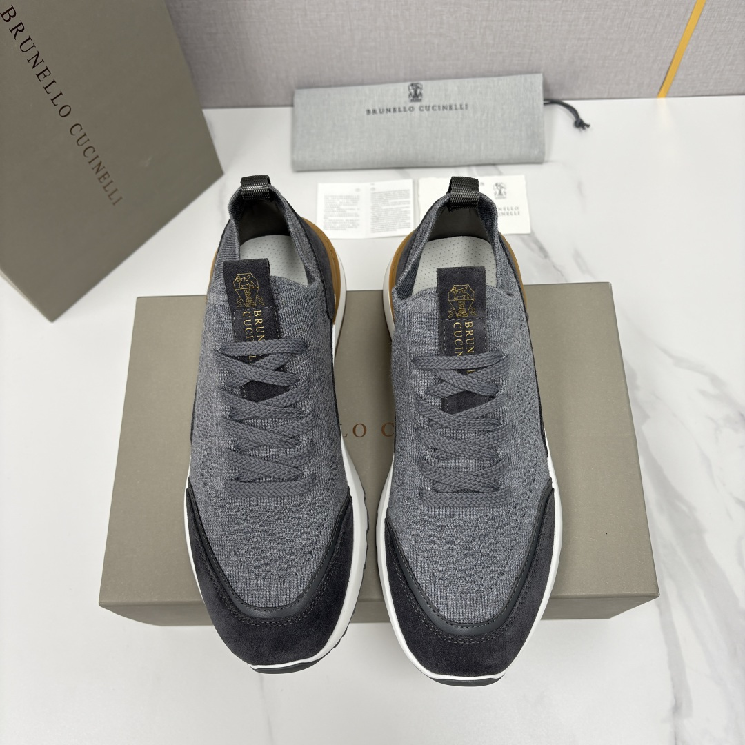💋💍BC新品 Brunello Cucinell* 混色针织拼接绒面低帮运动鞋 官方 9,600 采用高
