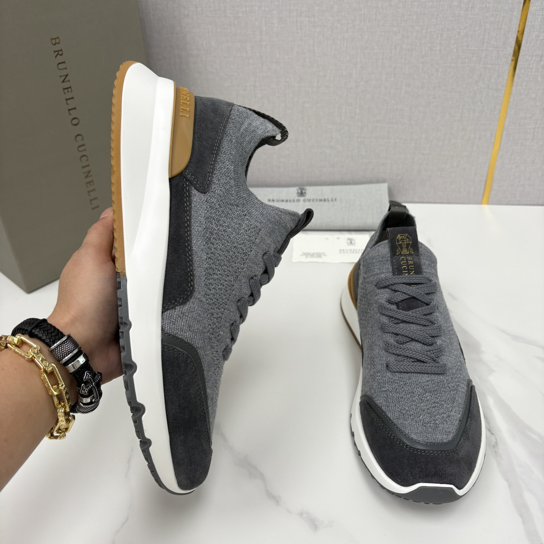 💋💍BC新品 Brunello Cucinell* 混色针织拼接绒面低帮运动鞋 官方 9,600 采用高