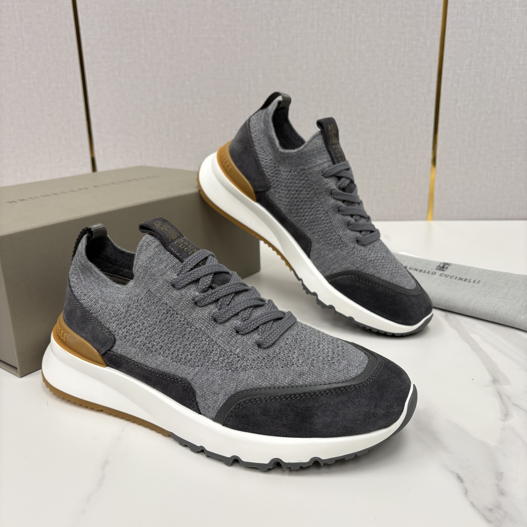 💋💍BC新品 Brunello Cucinell* 混色针织拼接绒面低帮运动鞋 官方 9,600 采用高