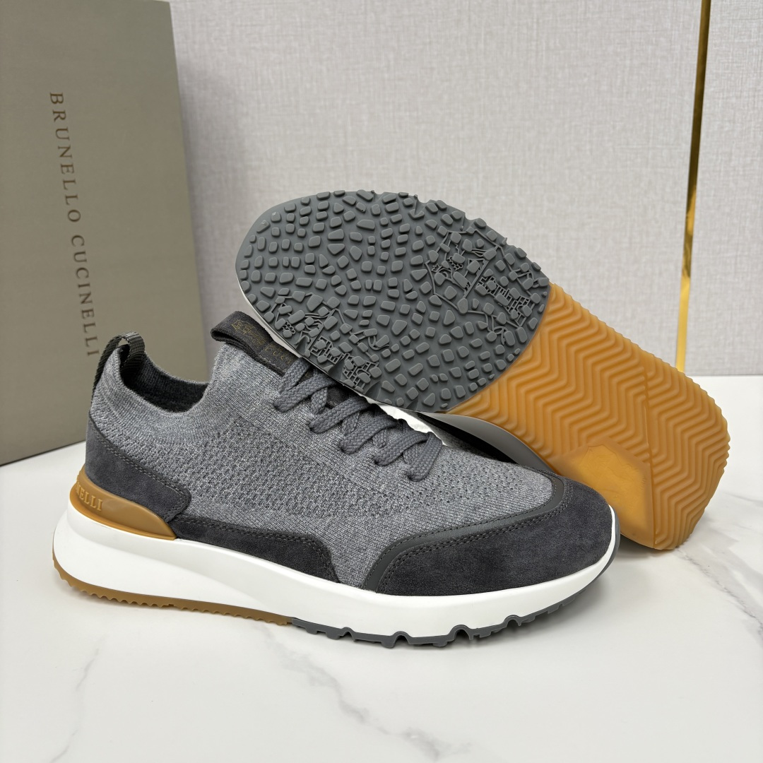 💋💍BC新品 Brunello Cucinell* 混色针织拼接绒面低帮运动鞋 官方 9,600 采用高