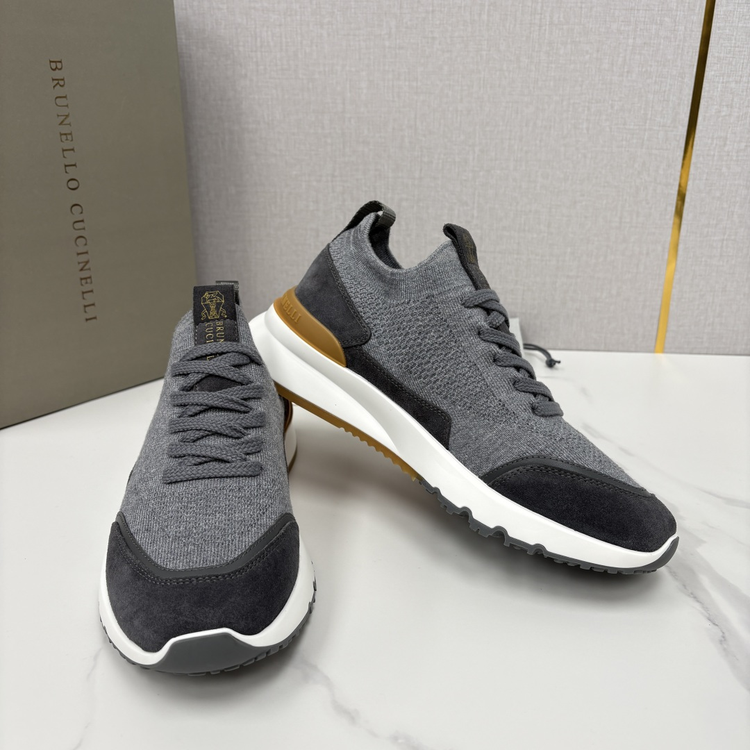 💋💍BC新品 Brunello Cucinell* 混色针织拼接绒面低帮运动鞋 官方 9,600 采用高