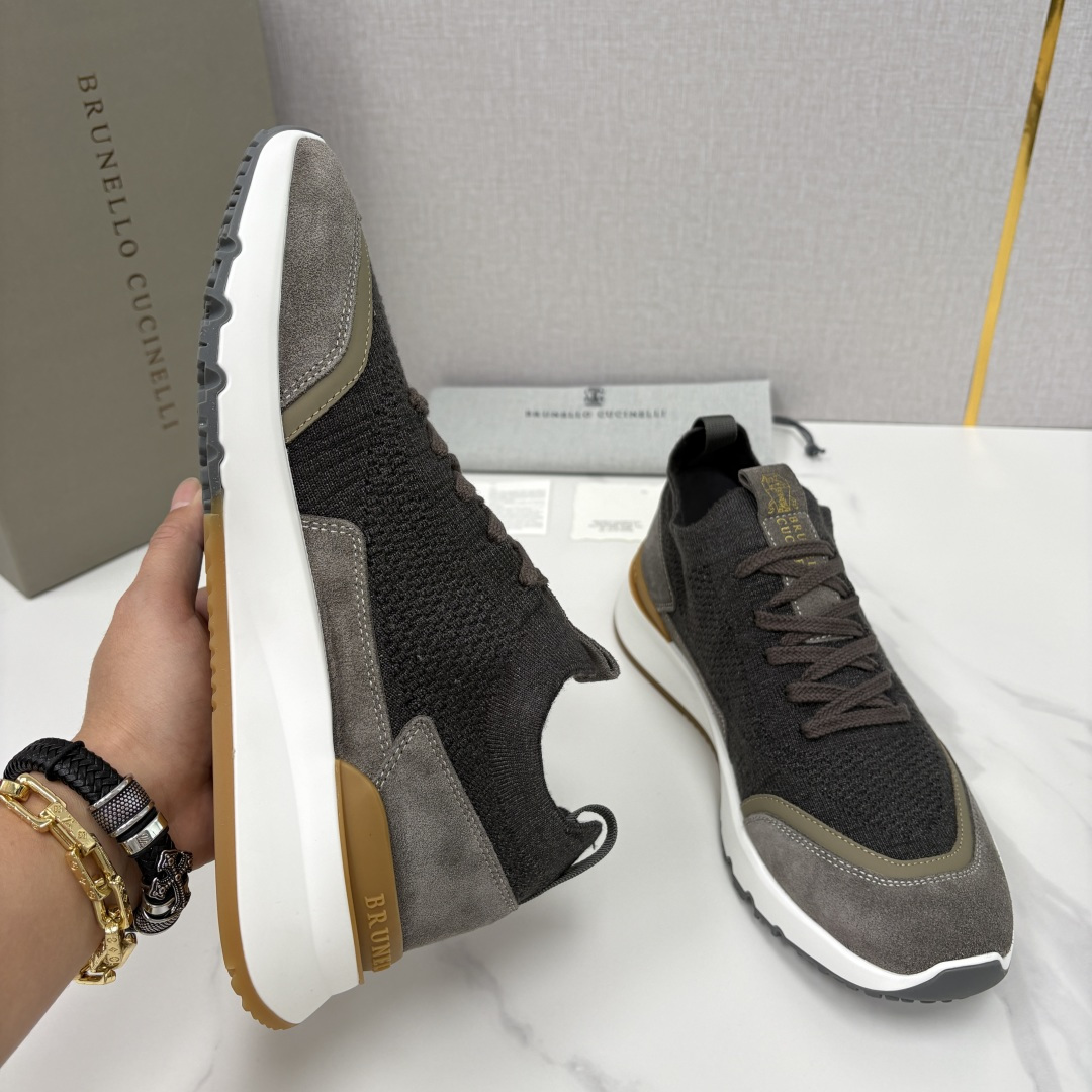 💋💍BC新品 Brunello Cucinell* 混色针织拼接绒面低帮运动鞋 官方 9,600 采用高