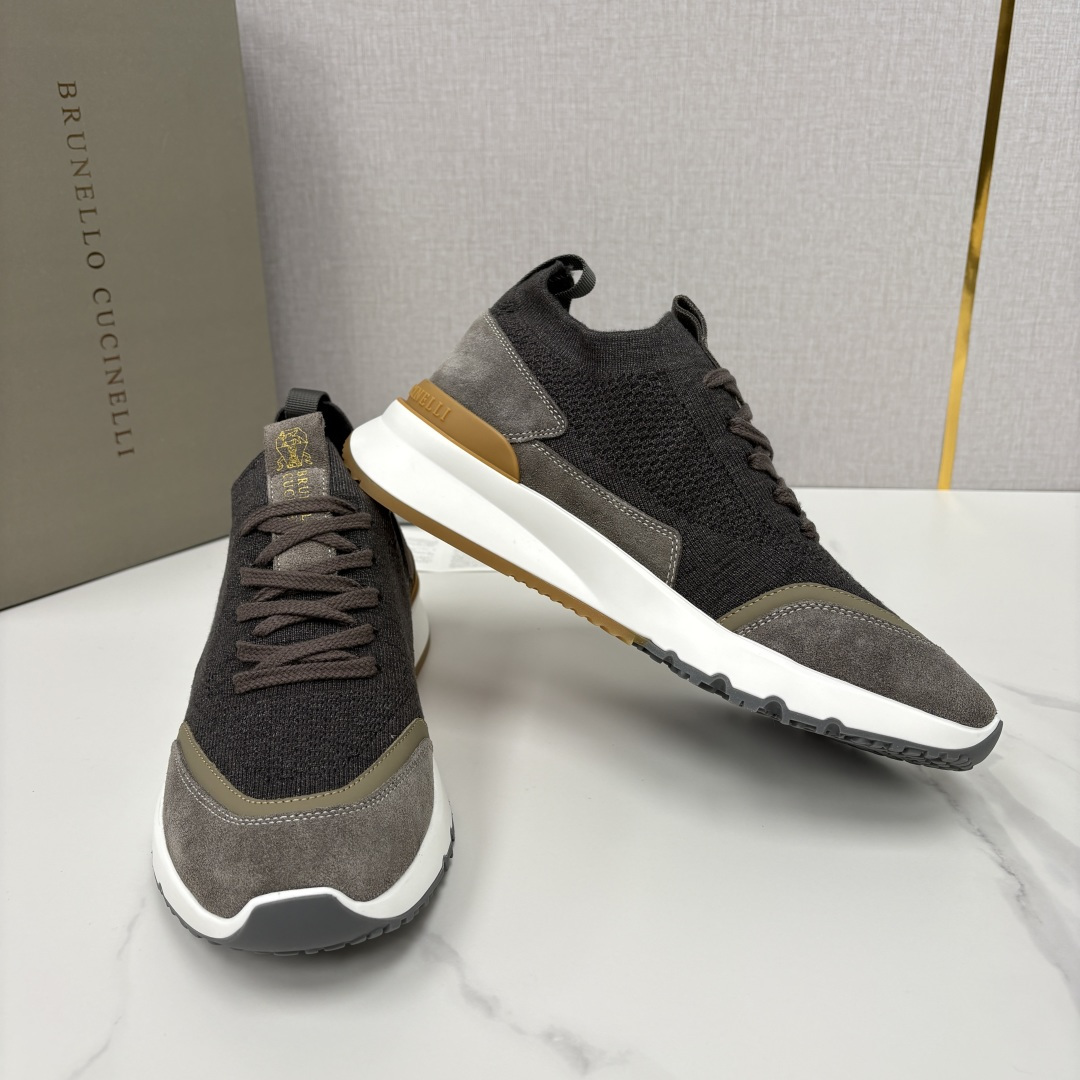 💋💍BC新品 Brunello Cucinell* 混色针织拼接绒面低帮运动鞋 官方 9,600 采用高