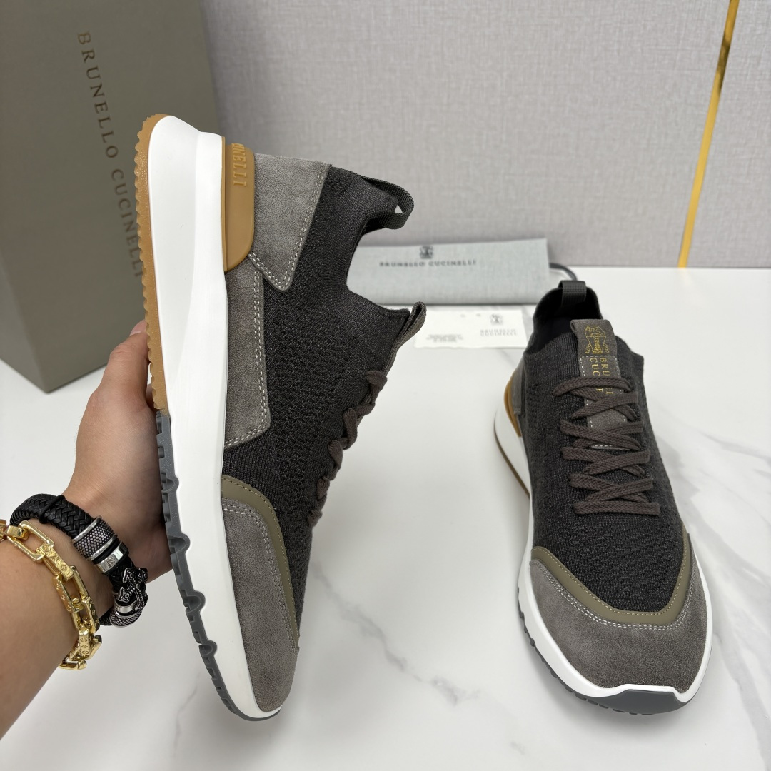 💋💍BC新品 Brunello Cucinell* 混色针织拼接绒面低帮运动鞋 官方 9,600 采用高