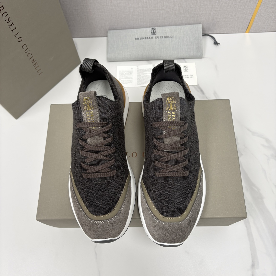 💋💍BC新品 Brunello Cucinell* 混色针织拼接绒面低帮运动鞋 官方 9,600 采用高