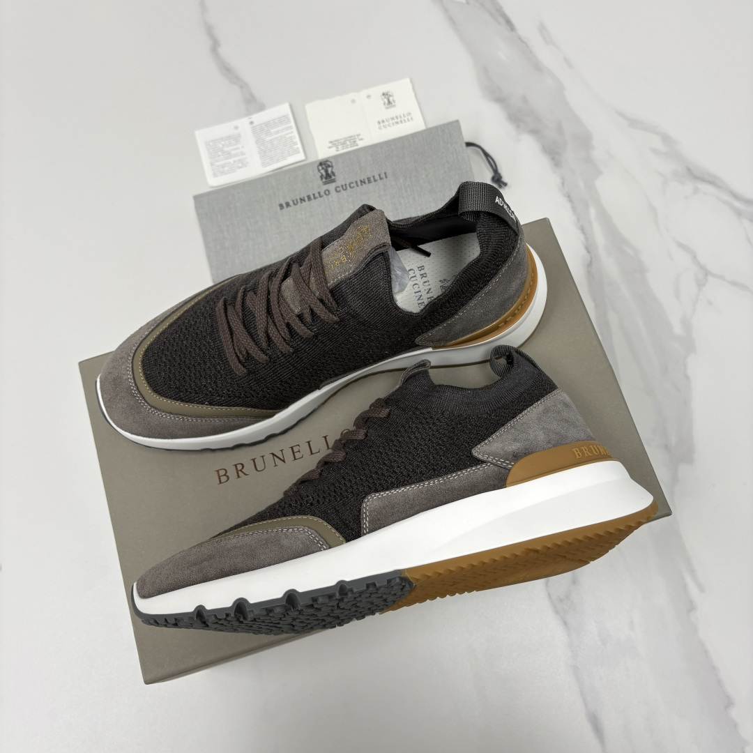💋💍BC新品 Brunello Cucinell* 混色针织拼接绒面低帮运动鞋 官方 9,600 采用高