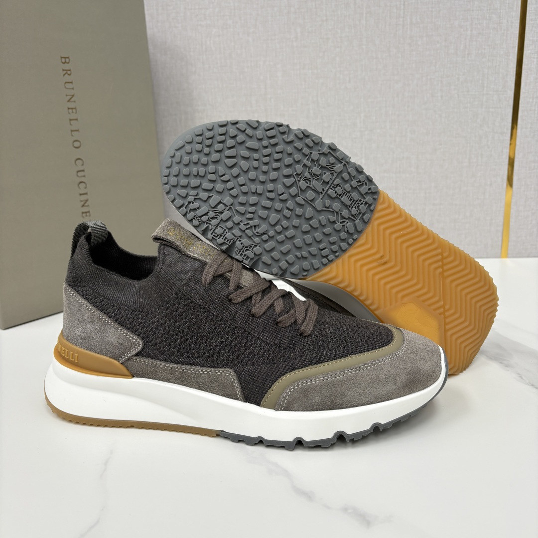 💋💍BC新品 Brunello Cucinell* 混色针织拼接绒面低帮运动鞋 官方 9,600 采用高