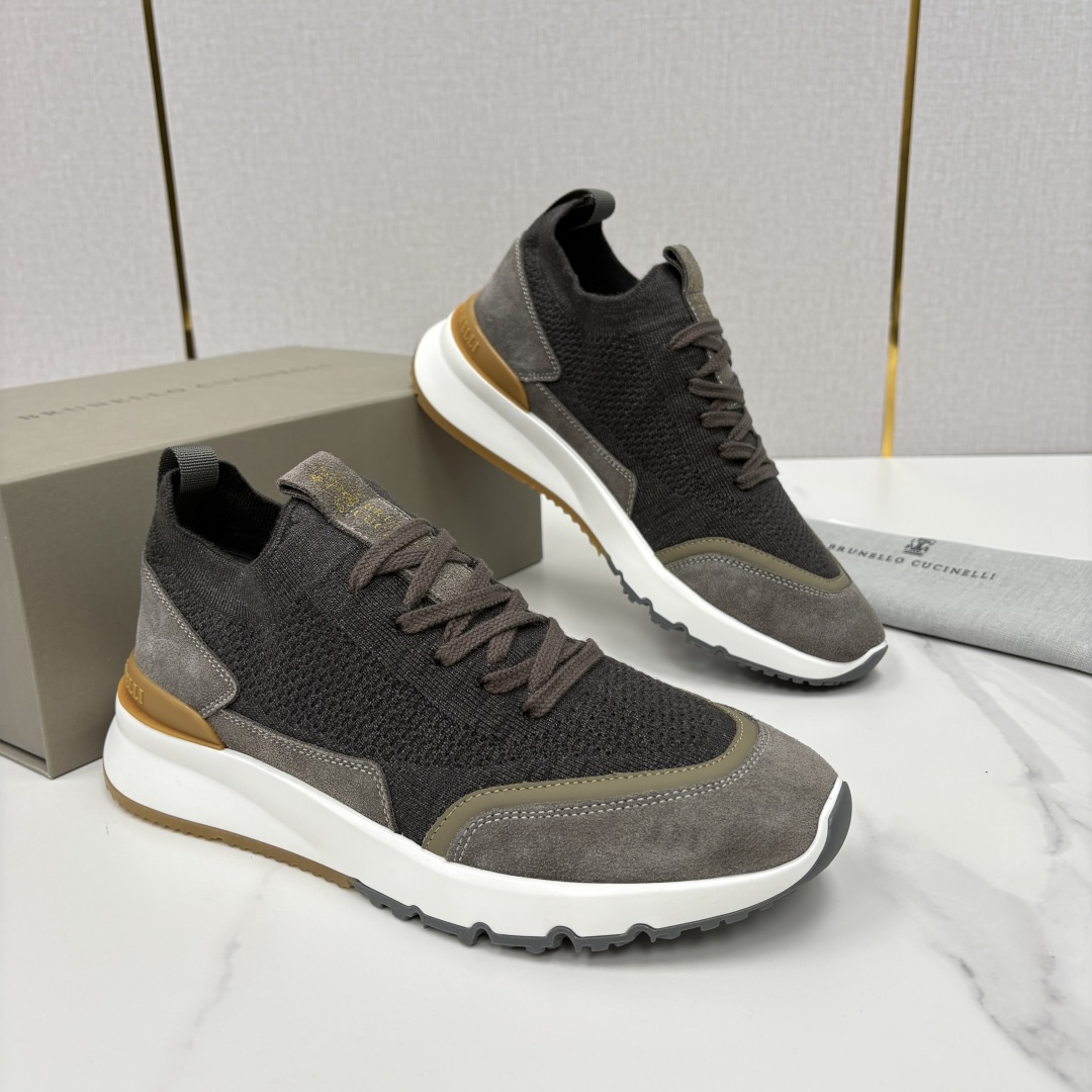 💋💍BC新品 Brunello Cucinell* 混色针织拼接绒面低帮运动鞋 官方 9,600 采用高