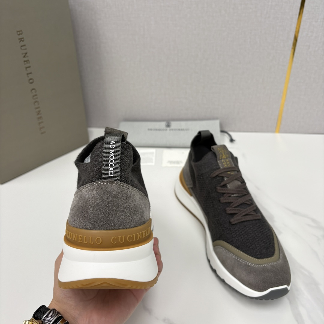 💋💍BC新品 Brunello Cucinell* 混色针织拼接绒面低帮运动鞋 官方 9,600 采用高