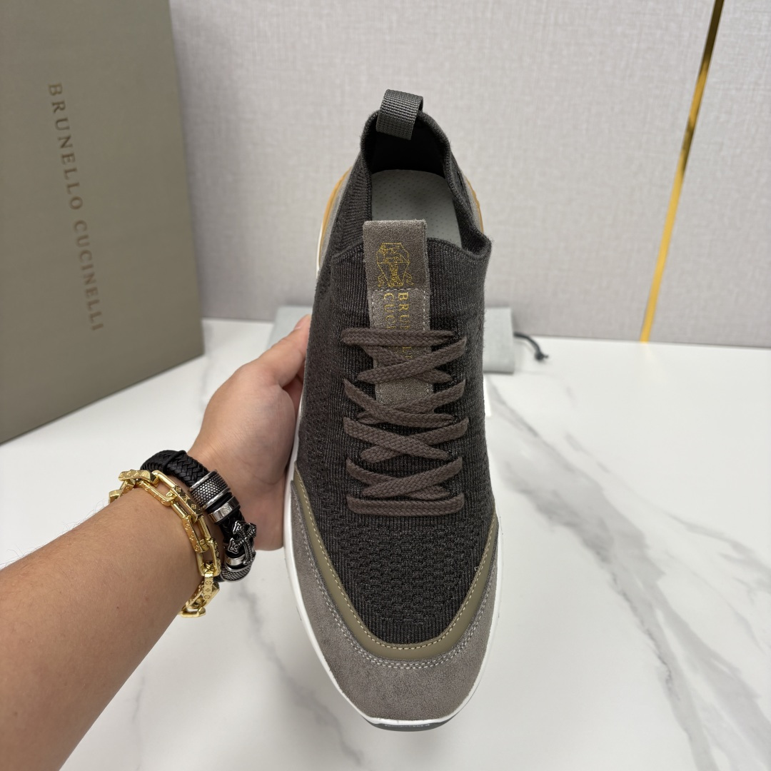 💋💍BC新品 Brunello Cucinell* 混色针织拼接绒面低帮运动鞋 官方 9,600 采用高