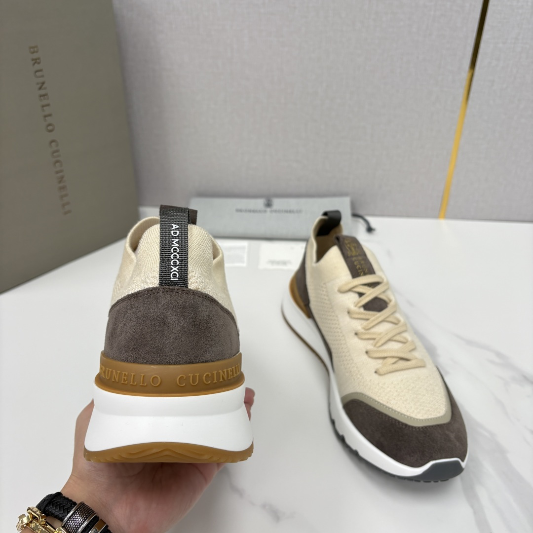 💋💍BC新品 Brunello Cucinell* 混色针织拼接绒面低帮运动鞋 官方 9,600 采用高