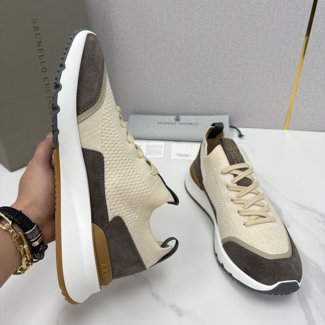💋💍BC新品 Brunello Cucinell* 混色针织拼接绒面低帮运动鞋 官方 9,600 采用高