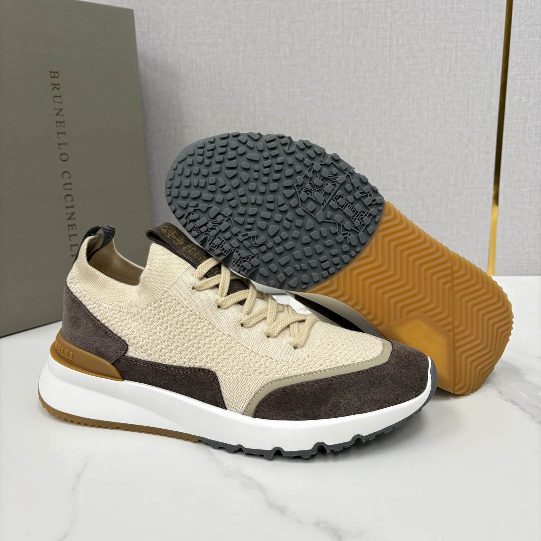 💋💍BC新品 Brunello Cucinell* 混色针织拼接绒面低帮运动鞋 官方 9,600 采用高