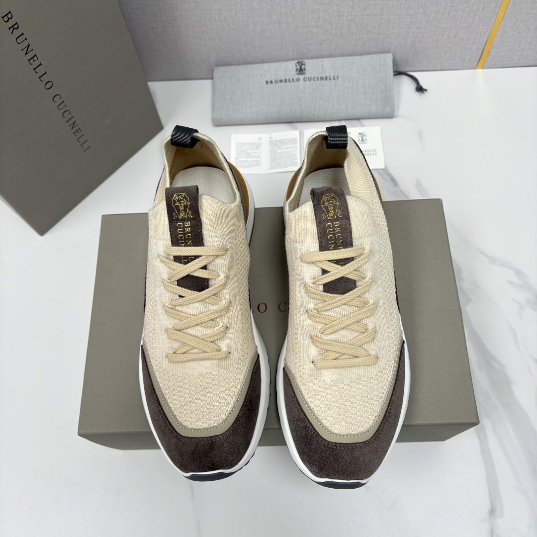 💋💍BC新品 Brunello Cucinell* 混色针织拼接绒面低帮运动鞋 官方 9,600 采用高