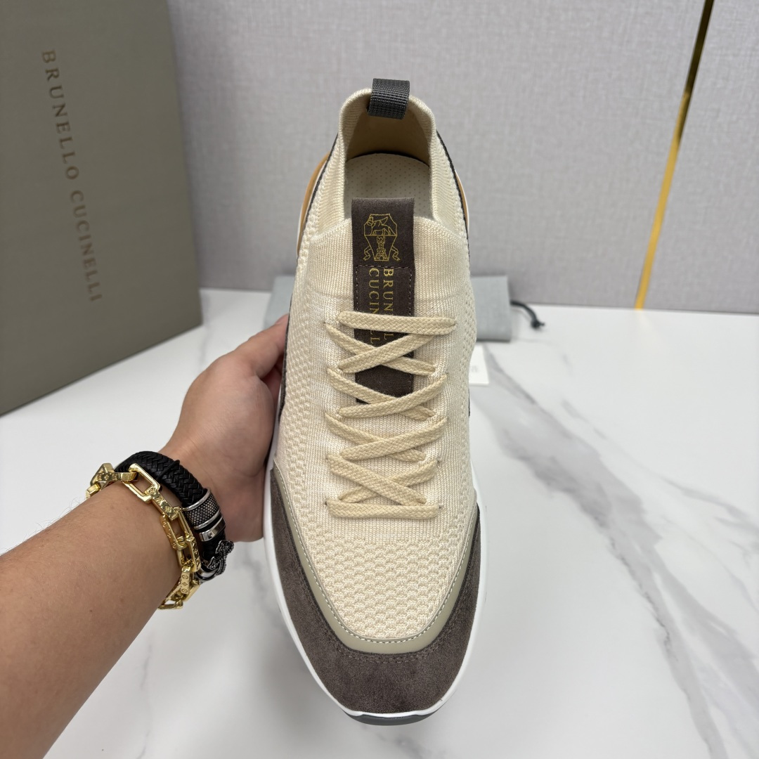 💋💍BC新品 Brunello Cucinell* 混色针织拼接绒面低帮运动鞋 官方 9,600 采用高