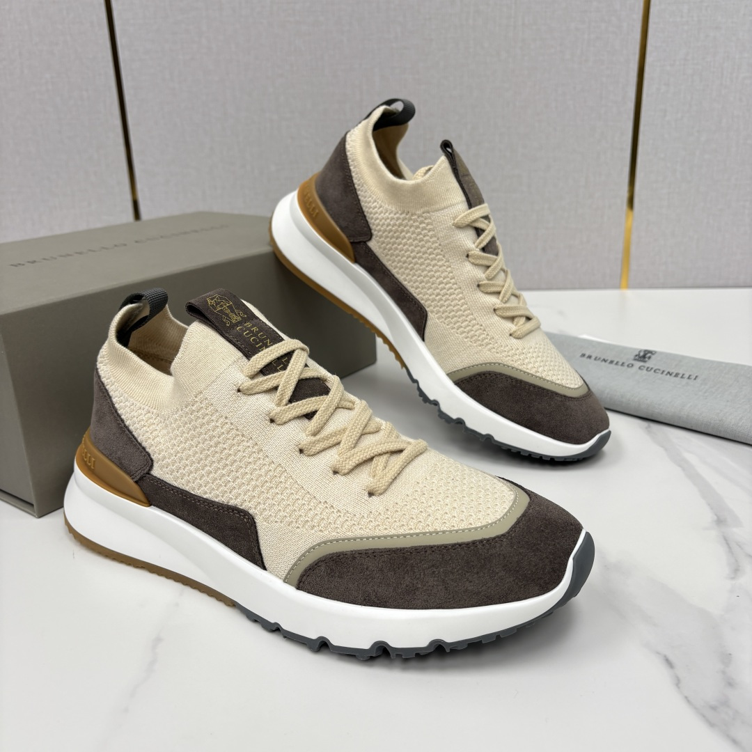 💋💍BC新品 Brunello Cucinell* 混色针织拼接绒面低帮运动鞋 官方 9,600 采用高