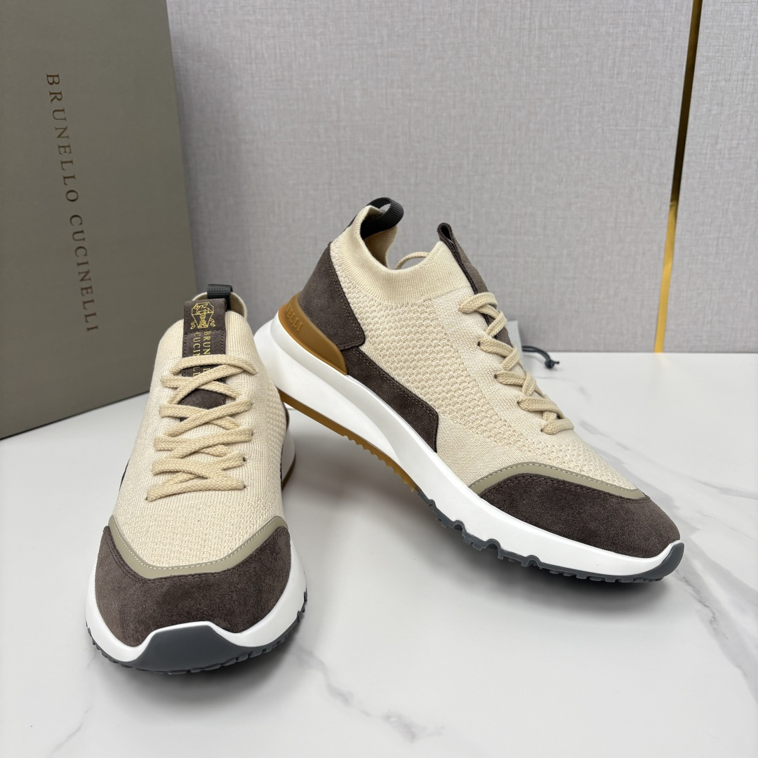 💋💍BC新品 Brunello Cucinell* 混色针织拼接绒面低帮运动鞋 官方 9,600 采用高