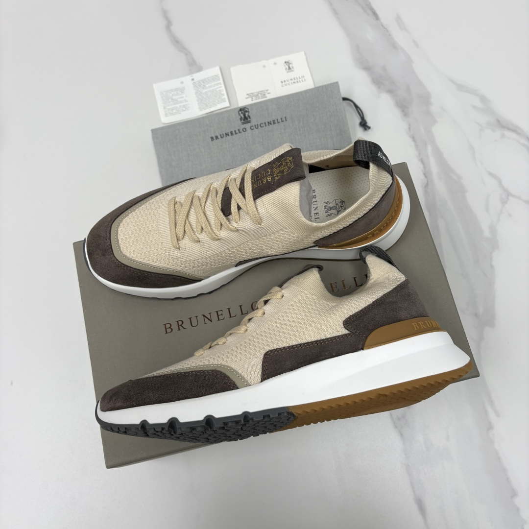 💋💍BC新品 Brunello Cucinell* 混色针织拼接绒面低帮运动鞋 官方 9,600 采用高