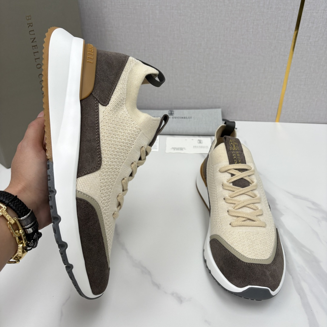 💋💍BC新品 Brunello Cucinell* 混色针织拼接绒面低帮运动鞋 官方 9,600 采用高