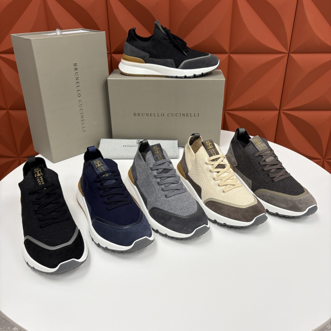 💋💍BC新品 Brunello Cucinell* 混色针织拼接绒面低帮运动鞋 官方 9,600 采用高