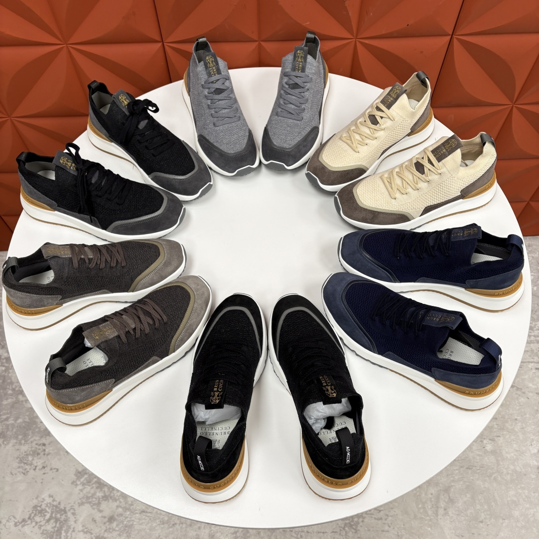 💋💍BC新品 Brunello Cucinell* 混色针织拼接绒面低帮运动鞋 官方 9,600 采用高