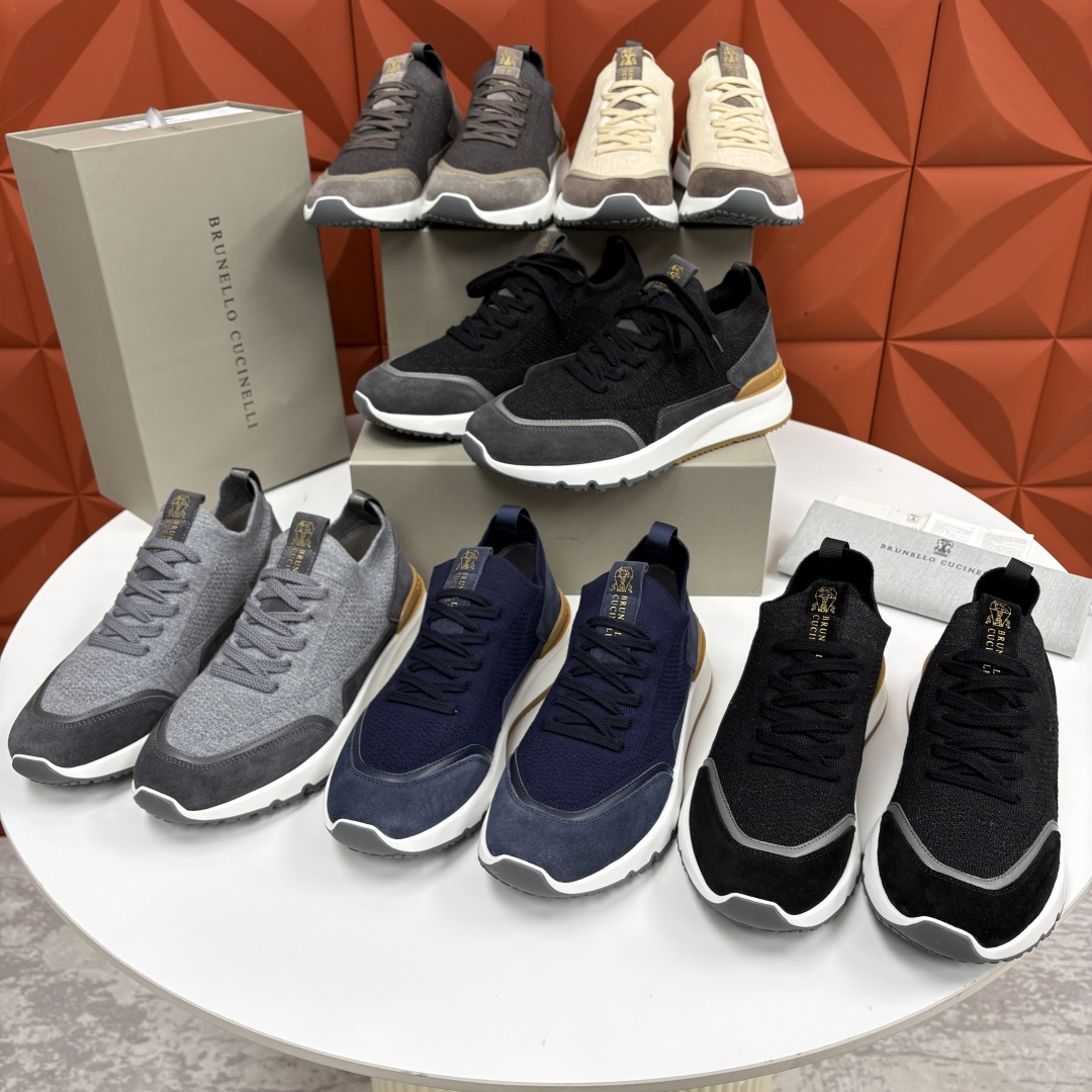 💋💍BC新品 Brunello Cucinell* 混色针织拼接绒面低帮运动鞋 官方 9,600 采用高
