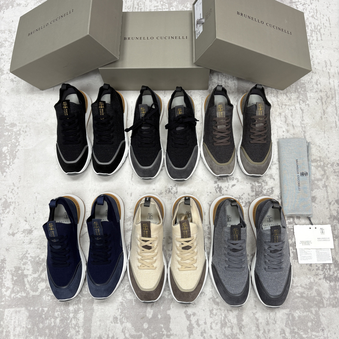 💋💍BC新品 Brunello Cucinell* 混色针织拼接绒面低帮运动鞋 官方 9,600 采用高