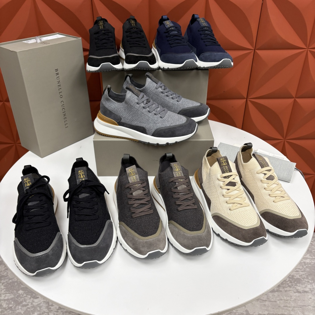 💋💍BC新品 Brunello Cucinell* 混色针织拼接绒面低帮运动鞋 官方 9,600 采用高
